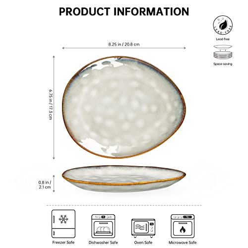 Henten Home Ceramic Appetizer Plate Set, 6.75 Inch Dessert Plates, Reactive Glaze Serving Plates for Snack, Sushi, Set of 4, Microwave & Dishwasher Safe (White) - color: White, size: 6.75 inch