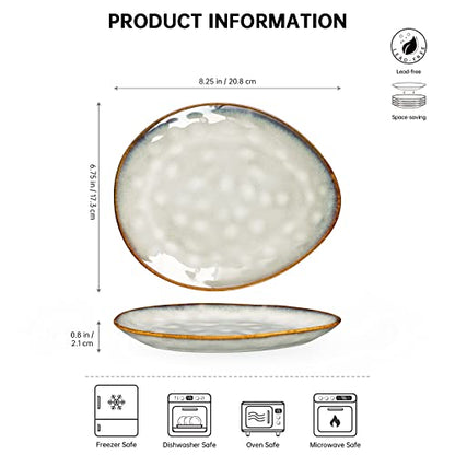 Henten Home Ceramic Appetizer Plate Set, 6.75 Inch Dessert Plates, Reactive Glaze Serving Plates for Snack, Sushi, Set of 4, Microwave & Dishwasher Safe (White) - color: White, size: 6.75 inch