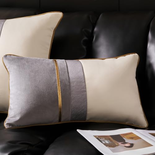 Avigers Lumbar Pillow Cover 12 x 20 Inch, Grey White, Rayon Blend | Insert not included; Art Deco patchwork accent for couch, sofa, bed and living room; removable for seasonal updates - color: Grey , White, size: 20" x 12" (Pack of 1)