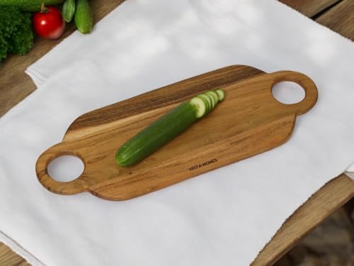 Vesta Homes Wooden Cutting Board, Platter, Serving Board, Charcuterie, and Cheese Board for Kitchen | Natural Acacia Wood | 24x9x0.6 inches | Handcrafted in India - size: 24"L x 9"W x 0.75"T