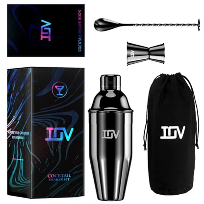 IOV Cocktail Shaker Bar Set, 24oz Martini Shaker with Built-in Strainer, Bar Tool Kit with Recipes Booklet, Professional Stainless Steel Large Bartender Drink Shaker Margarita Alcohol Mixer-Black - color: 3 Pcs - Black