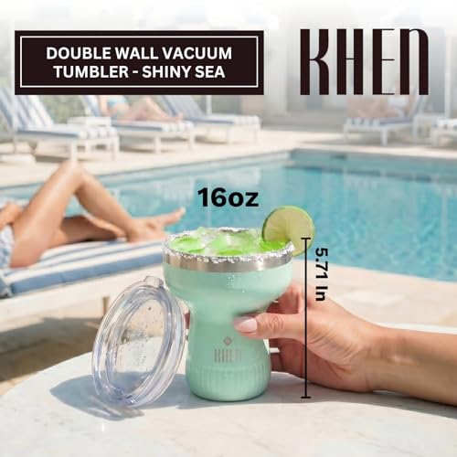 Double Wall Insulated Margarita Tumbler, Cocktail Cup - Sea Glass, 16 oz | Keeps Drinks Cold 12+ Hours, Shatterproof, Portable, Travel Friendly Perfect for Margaritas, Martinis, Cocktails & Mix Drinks - color: Sea Glass