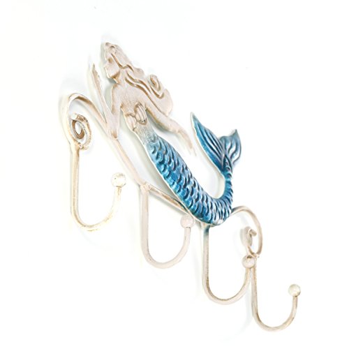 Tooarts Wall Mounted Key Holder Iron Mermaid Wall Decoration 4 Hooks for Coats Towels Bags Wall Mount Clothes Holder Screws Included