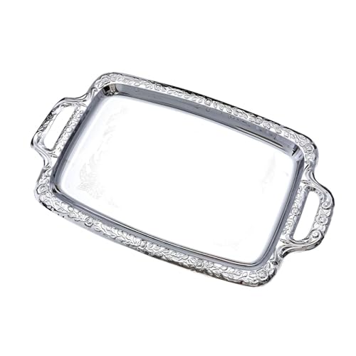 Metal Trays for Food Rectangular Modern with Handles | Silver Tray Food Serving Platter for Candy Bread Cake Charcuterie Dessert Fruit Party Home Kitchen Living Room