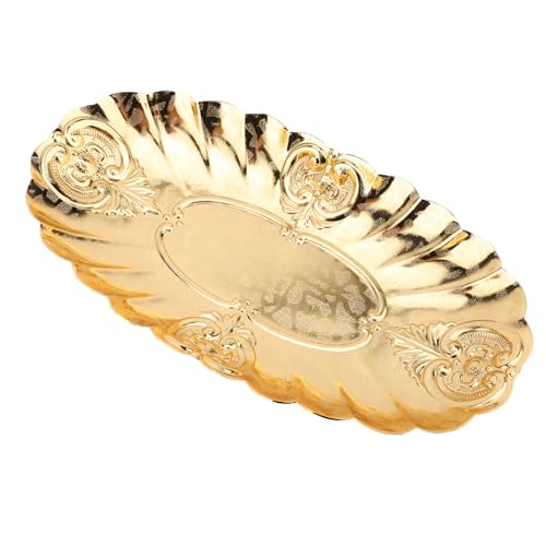 Emoshayoga Metal Oval Tray, Decorative Footed Golden Serving Platter for Multipurpose Home Restaurant Wedding Banquet Fruit Nuts Snake Use (L) - size: 9.8" x 7.1" x 2"