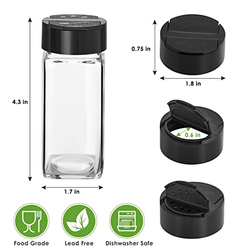 Saiveina 12 Pack Glass Spice Jars with Labels, 4oz Spices Containers Spice Jars with Black Shaker Lids, Empty Containers for Spice, Silicone Funnel and Pen Included