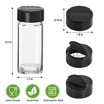 Saiveina 12 Pack Glass Spice Jars with Labels, 4oz Spices Containers Spice Jars with Black Shaker Lids, Empty Containers for Spice, Silicone Funnel and Pen Included