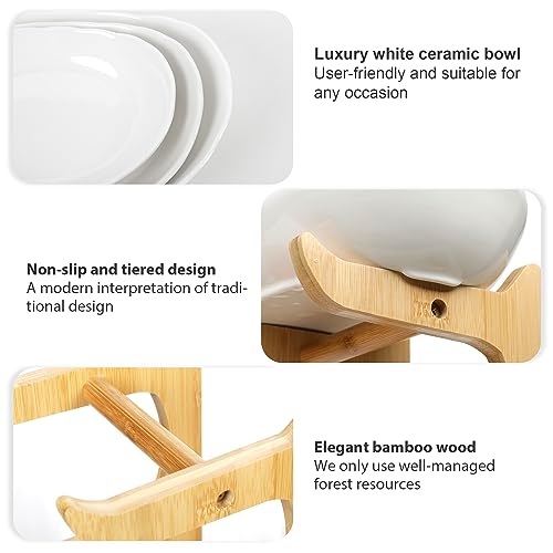 Seven Sparta 3 Tier Fruit Bowl for Kitchen Counter (PLUS Series) / Ceramic Serving Bowls with Bamboo Stand/Big Size Tiered Fruit Basket for Fruit Vegetable Storage, Dessert, Salad Buffet Server - style: PLUS edition