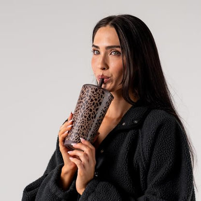 HydroJug Everyday Tumbler 20 oz, Ceramic-Lined Straw Cup, Brown Leopard - color: Brown Leopard, size: 20 Ounces