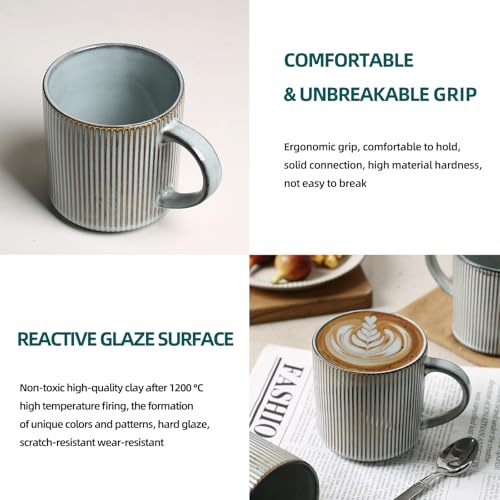 MONITO Coffee Mugs Set of 6, 16 oz Ceramic Coffee Cups with Large Handles | Stoneware Mugs Set Suitable for Lattes, Hot tea, Cappuccinos, Mochas and Cocoa, Microwave & Dishwasher Safe, Smoky Blue - color: Smoky Blue, size: 6PCS