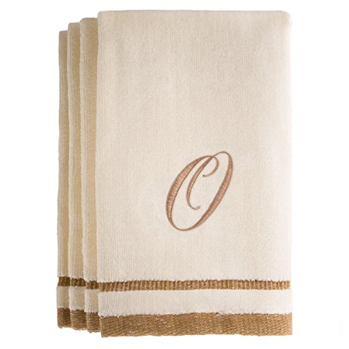 Monogrammed Gifts, Fingertip Towels, 11 x 18 Inches - Set of 4- Decorative Golden Brown Embroidered Towel - Extra Absorbent 100% Cotton- Personalized Gift- For Bathroom/ Kitchen- Initial O (Ivory) - color: O