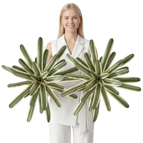 Agave Plant Artificial 23.6" Faux Agave Plant Indoor Outdoor Fake Agave 33 Leaves with Striped Texture Realistic Greenery for Porch Patio Home Decor 2 Pack Without Pot(White Green) - color: 2-white Green 24"-2