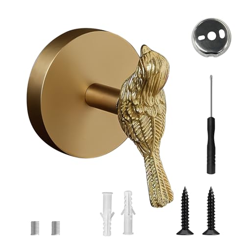 Bird Wall Hook, Solid Brass Heavy Duty Vintage Plant Hook. Used for Hanging Clothes, Hats, Towels, Bags, Organizing Decorative Wall Hooks - color: Gold Bird