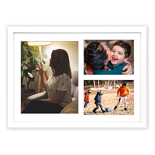 Golden State Art 12x17 White Wood Picture Frame for 8x10 and 5x7 Photos | 3 Opening Picture Frame,White Mat included,Real Glass, Sawtooth Hanger - Wall Mounting - Great for Posters, Weddings(1 Pack) - color: White&White Mat-1P, size: 1 8x10 And 2 5x7