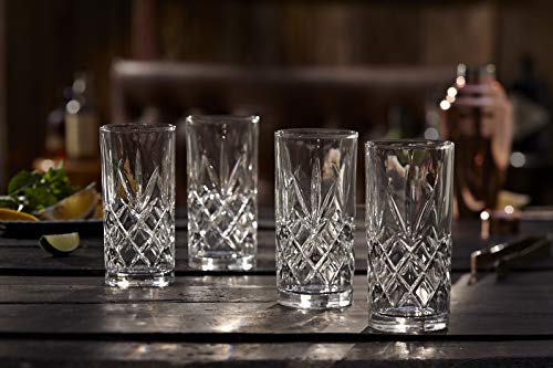 Royalty Art Kinsley Tall Highball Glasses, Set of 8, 12 oz Cups | Textured designer glassware, water, beer, soda, trendy elegant dishware, dishwasher safe - style: Hiball