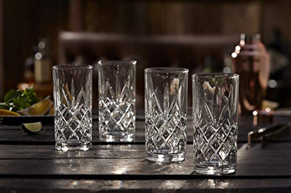 Royalty Art Kinsley Tall Highball Glasses, Set of 8, 12 oz Cups | Textured designer glassware, water, beer, soda, trendy elegant dishware, dishwasher safe - style: Hiball