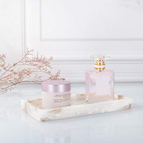 Emibele Bathroom Vanity Tray Countertop, 8" Rectangular Marble Resin Tray | Dresser Kitchen Sink Tray, for Jewelry Cosmetic Perfume Soap Candle, Compact Lightweight Waterproof, Mini Size, Ink Khaki - color: Ink Khaki, size: 7.7" x 3.9" x 0.8"