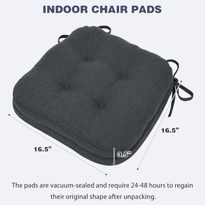 baibu Set of 4 Dining Chair Cushions, Dual-Layer Patent Design Memory Foam Kitchen Chair Cushions, Non-Slip Seat Pads with Ties, 16.5 x 16.5 x 3.5in, 4 Pack, Dark Grey - color: Charcoal Grey, size: 4 Count (Pack of 1)