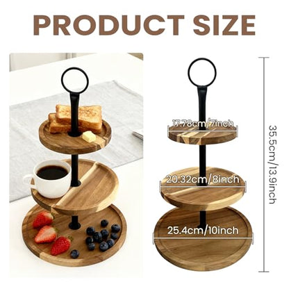 1 Pcs 3 Tier Wood Cupcake Stand, Wooden Serving Tray Decor | 10" 8" 7" Cupcake Tower, Large Acacia Wood Dessert Display for Home Tea Party, Wedding, Farmhouse, Kitchen Decor