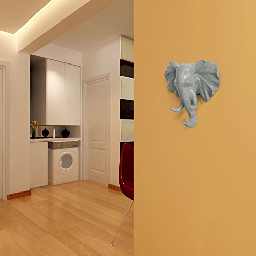 Elephant Head Single Wall Hook/Hanger, Grey | Animal Shaped, Coat Hat Hook, Heavy Duty, Rustic, Decorative Gift - color: Elephant-Grey