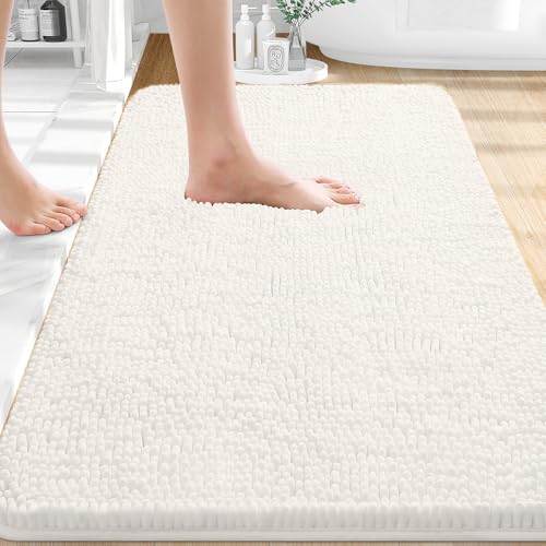 OLANLY Bathroom Rugs 30x20, Extra Soft Absorbent Chenille Bath Rugs | Ivory, Quick-Drying Rubber Backing, Machine Washable Bath Mat for Bathroom Floor, Tub and Shower, Home Decor Accessories - color: Ivory, size: 30" X 20"