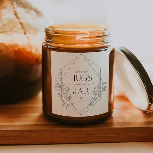 ThreeKin Warm Hugs Scented Candles for Home, Natural Soy Wax, Relaxing Aromatherapy Gifts, Essential Oils Scented, Long-Lasting Candle Burns for 75-Hours, Lemongrass Lavender Scent - size: 8oz, style: Hug in a Jar