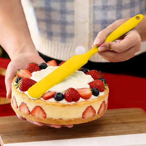 Silicone Jar Spatulas, Cake Cream Spatulas Set, Non-Stick Heat Resistant Mixing Butter Spatulas Baking Scrapers for Jars Blenders Cooking Stirring - color: Yellow, size: 24X2.5X0.5CM