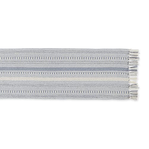 DII Farmhouse Braided Stripe Table Runner Collection, 15x72 (15x77, Fringe Included), Cool Gray