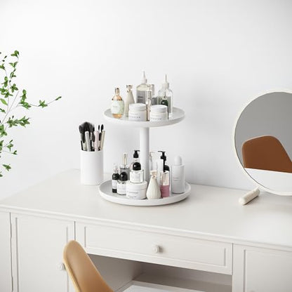 IBERG 2 Tier Lazy Susan Organizer, Rotating Spice Rack (White)