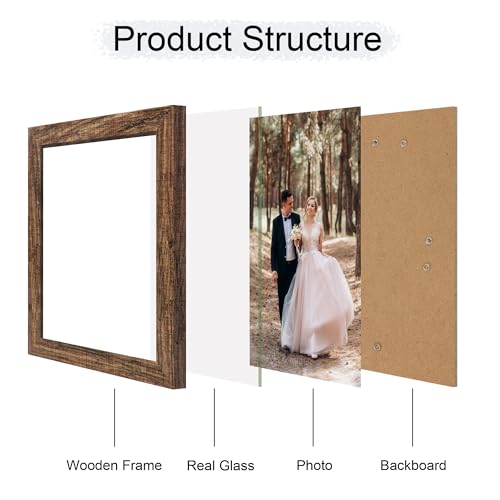 iRahmen 8.5x11 Picture Frame Set of 4, High Definition Real Glass Rustic Frame, Wood Photo Frames 8.5 by 11 Diploma Document for Wall Hanging and Tabletop Display - color: Brown, size: 8.5X11