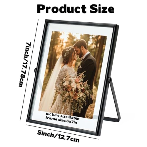2 Pack 5X7 Black Floating Picture Frame For Picture Size 5×7 4x6 3x5 Metal Glass Photo Frames,Tabletop Display Vertically,Home Wedding Party Office Decor