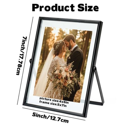 2 Pack 5X7 Black Floating Picture Frame For Picture Size 5×7 4x6 3x5 Metal Glass Photo Frames,Tabletop Display Vertically,Home Wedding Party Office Decor