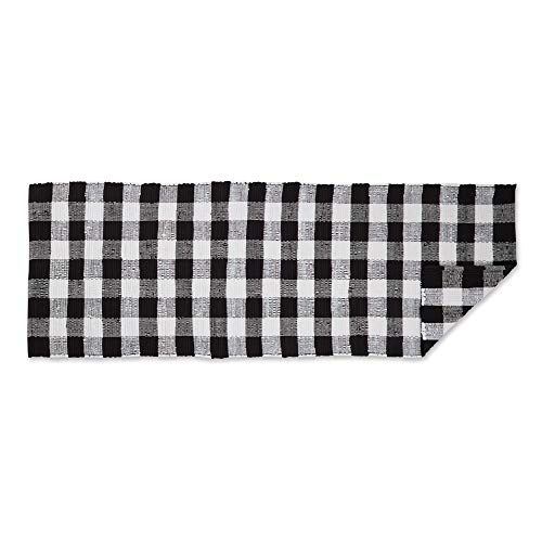 DII Buffalo Check Rug Collection, Hand Dyed Reversible Chindi Rug, Runner 2'3"x6', Black - color: Black, size: 6" x 2" (Rectangular)