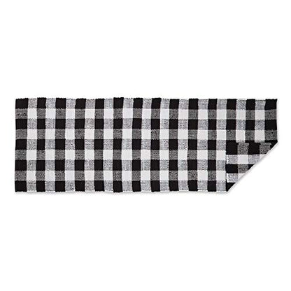 DII Buffalo Check Rug Collection, Hand Dyed Reversible Chindi Rug, Runner 2'3"x6', Black - color: Black, size: 6" x 2" (Rectangular)