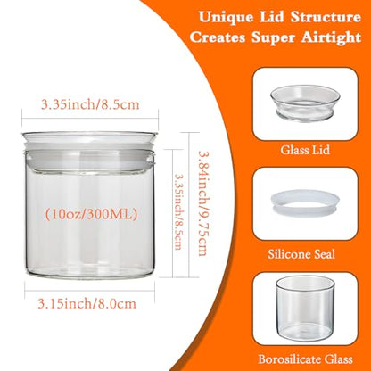 ZENS 10oz Glass Jars with Airtight Lid, 4 Pack Glass Kitchen Canisters Set for Spice, Loose Tea, Small Clear Glass Storage Jars with Labels for Herbs, Sugar | Borosilicate Clear Glass Canisters Set for Spice, Small Tea Jars for loose Tea with Labels for H