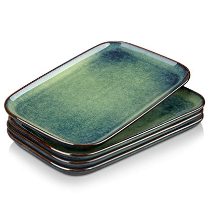 vancasso Stern Serving Platters Set of 4, 11 Inches Rectangular Ceramic Serving Plates, Green Serving Trays for Entertaining - color: Green, size: 4 Pieces