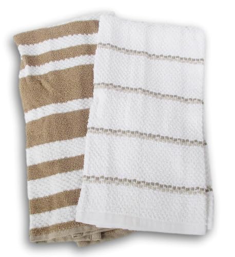 100% Cotton Kitchen Towel Set 2 Pack (Brown Stripes) - color: Brown Stripes