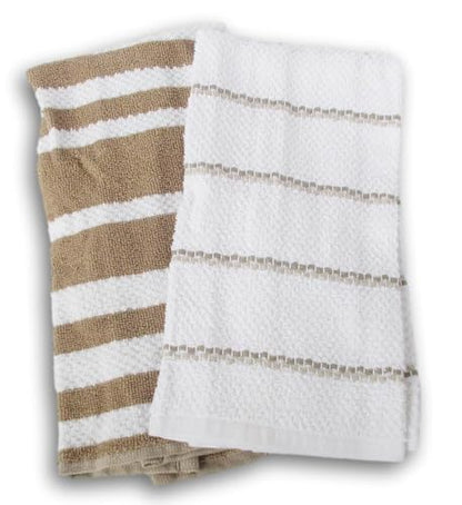 100% Cotton Kitchen Towel Set 2 Pack (Brown Stripes) - color: Brown Stripes