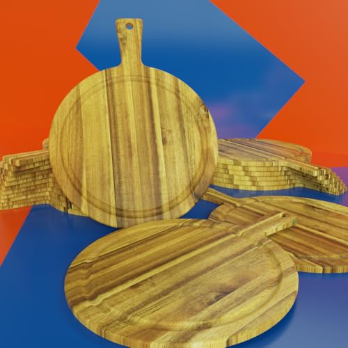 20 Pack Bulk Round Acacia Wood Cutting Boards with Handles, 15.7 Inch - size: 20Pcs