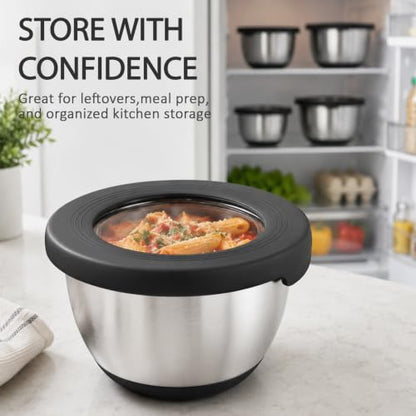 KITEISCAT Stainless Steel Mixing Bowls with Lids – Set of 5 Large Nesting Metal Bowls for Kitchen, Baking, Cooking, Food Prep & Storage, Non-Slip Base, Dishwasher Safe,Black - color: Black