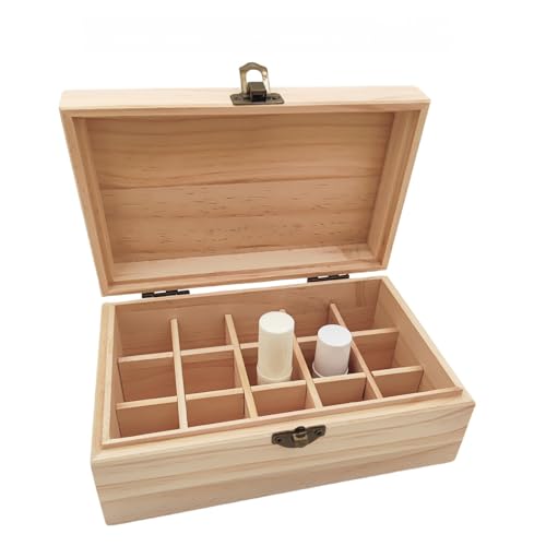 Anktily Unfinished Wooden Storage Organizer Box with Lid, Unpainted Wood Case Box for Small Keepsakes, Jewellery, Tea Bag Holder Case (15 Grids) - style: 15 Grids
