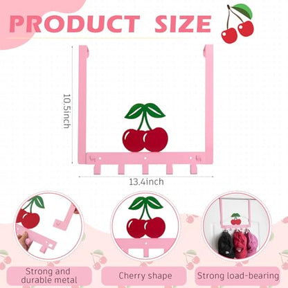 Reallnaive Cherry Over The Door Hooks Pink Cute Bathroom Decor Hanger Wall Mount Rack Holder for Towel, Hat, Coat, Cloth, Keychain, Bag, Home Organizer - style: Pink Cherry