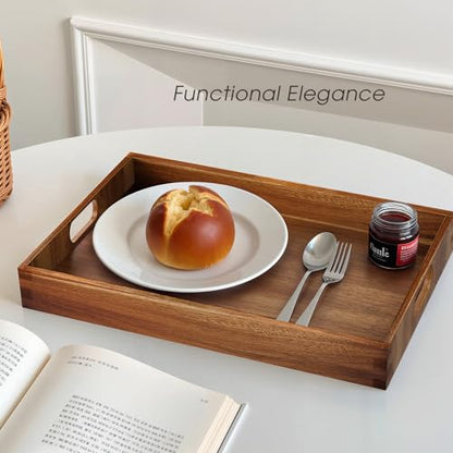 Acacia Serving Trays - 2 Pack | Acacia Wood Serving Platterss, Wood Serving Tray, Decorative Trays for Breakfast, Brunch, Dinner, Coffee Table - size: 14"x9"x1.57" and 15"x11"x1.57"