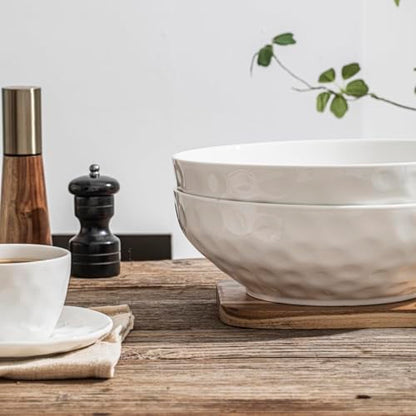 HOMBENE Large Pasta Bowls Set of 2, 9 Inch Pasta Serving Bowl Dinner Bowls, Wide and Shallow Microwave Dishwasher Safe Bowl Set of 2 - color: White, size: 9.5 IN
