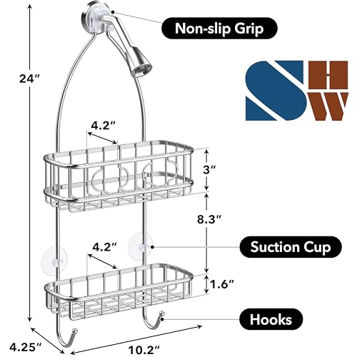 Simple Houseware Stainless Steel Hanging Shower Head Caddy Organizer | (24 x 10.2 x 4.25 inches) - size: Medium - 24" x 10.2" x 4.2"