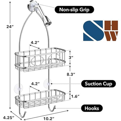 Simple Houseware Stainless Steel Hanging Shower Head Caddy Organizer | (24 x 10.2 x 4.25 inches) - size: Medium - 24" x 10.2" x 4.2"