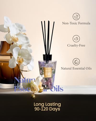 M&SENSE Reed Diffuser Set, Lavender Glow, 8.79 oz Natural Essential Oil | Non-Toxic Organic, Long-Lasting Fragrance, Ideal for Bathroom, Bedroom, Gifts for Women - color: Lavender