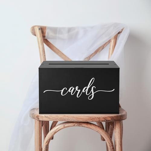 Wooden Wedding Card Box with Slot and Lid | Graduation Card Box for Party 2026 | Grad Gift Money Envelope Holder for Reception, Bridal Shower, Birthday, Retirement | Rustic Keepsake Decorations - size: Card Box (Black)
