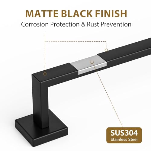 Luxbaro 24 Inch Matte Black Towel Bar, Square Base, Total Length 26-Inch | Thicken Towel Rack for Bathroom Wall, SUS304 Stainless Steel Towel Rod, Modern Home Decor - size: 26 Inch