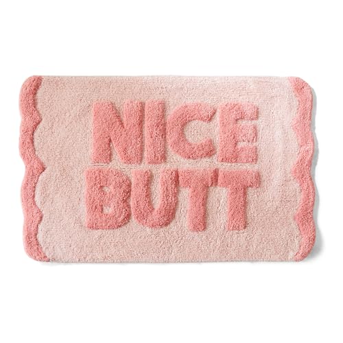 Market & Place Nice Butt Bath Rug, Pink Bathroom Mat, Funny Bathroom Decor for Tub and Shower, Cotton Tufted Absorbent Bath Mat, 20" x 32" - color: Nice Butt, size: 1'8" x 2'8" (Rectangular)